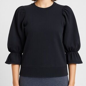 Nation LTD Black Cotton Puff Sleeve Crew‎ Neck Sweatshirt Women's XS